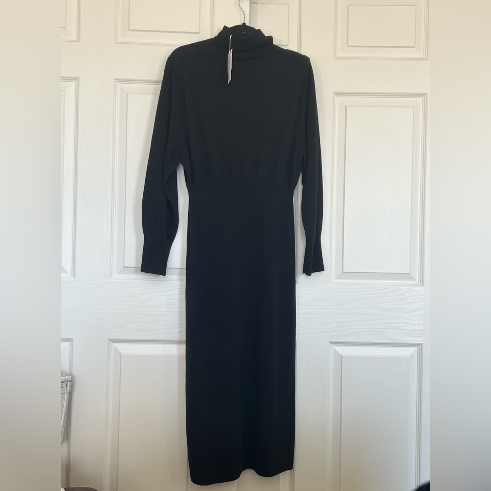 NWT &otherstories black 100% wool knit dress with padded shoulders